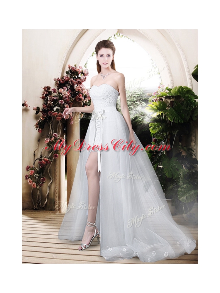 Classical High Low Detachable Wedding Dresses with Appliques and Lace