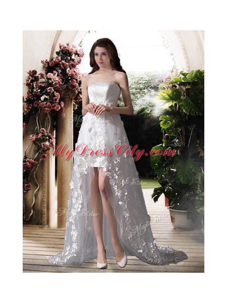 Empire Strapless High Low Wedding Dresses with Appliques