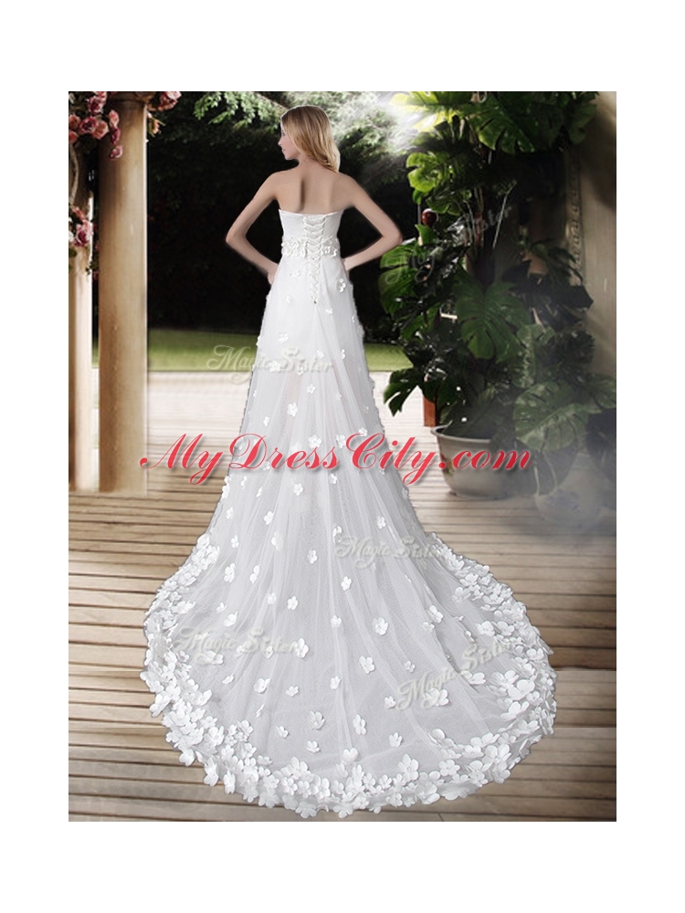 Empire Strapless High Low Wedding Dresses with Appliques