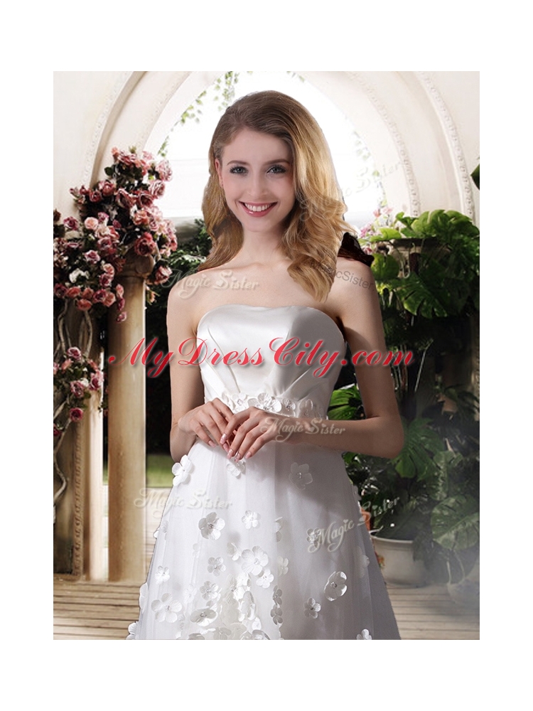 Empire Strapless High Low Wedding Dresses with Appliques