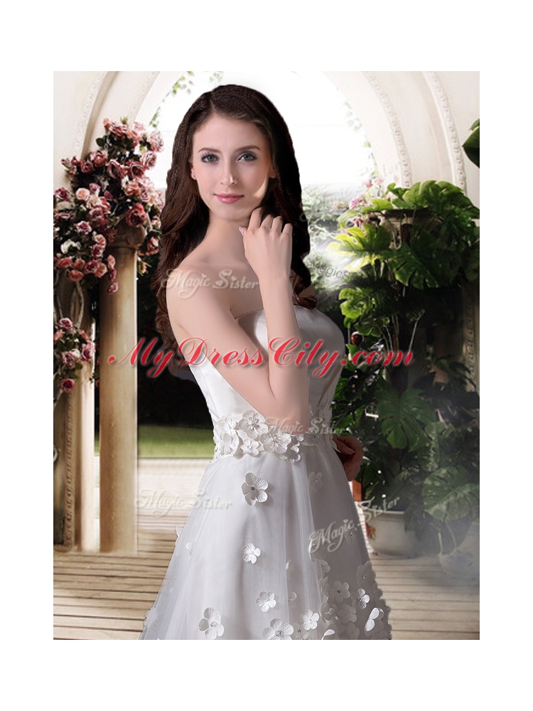 Empire Strapless High Low Wedding Dresses with Appliques