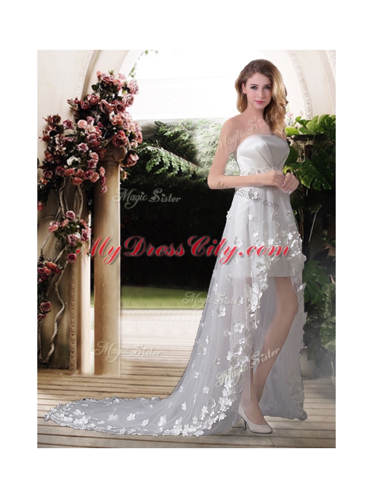 Empire Strapless High Low Wedding Dresses with Appliques