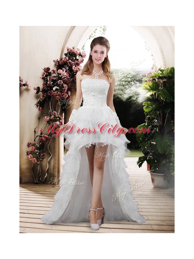 Fashionable 2016 Strapless High Low Appliques Wedding Dresses