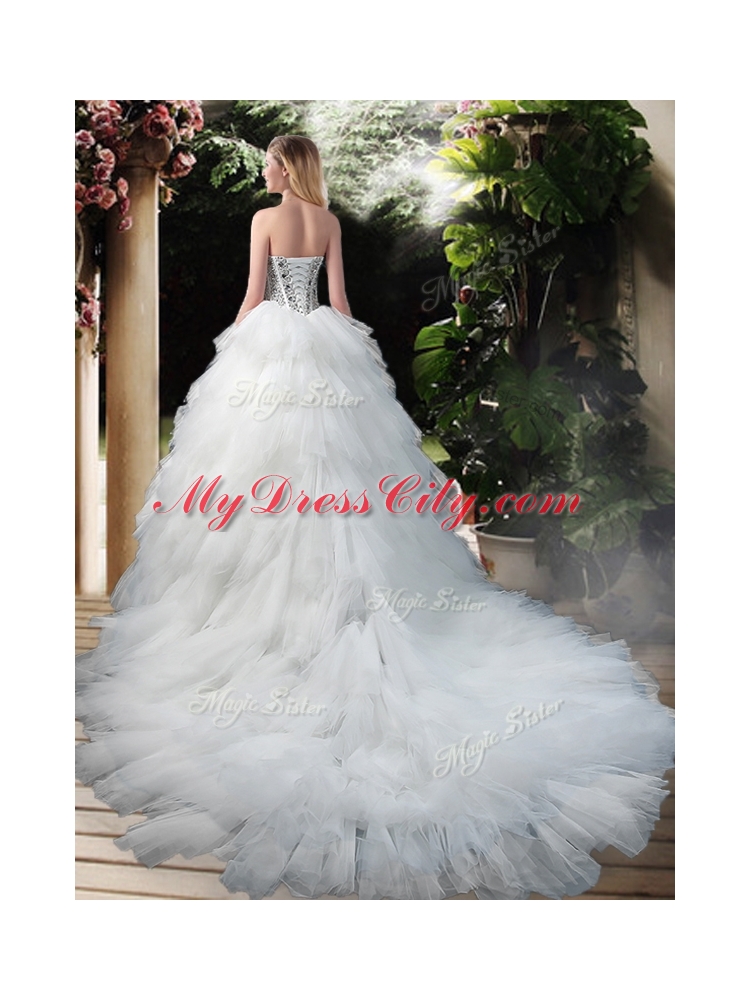 Latest Beading and Ruffles Wedding Dresses with Court Train