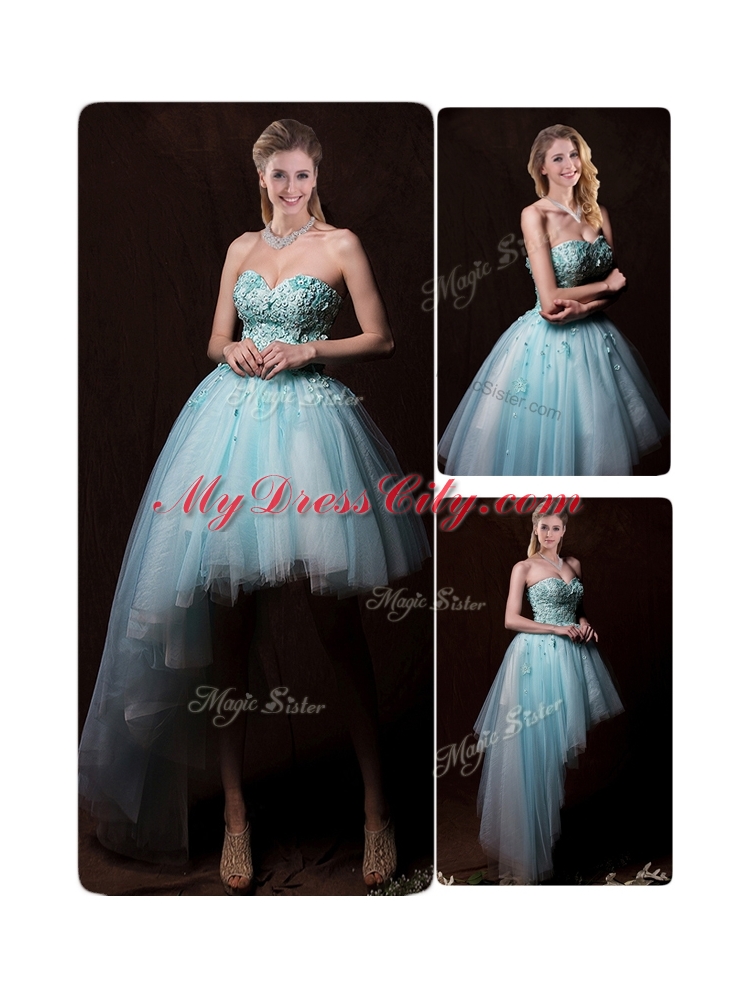 Low Price Appliques Light Blue Wedding Dresses with Asymmetrical