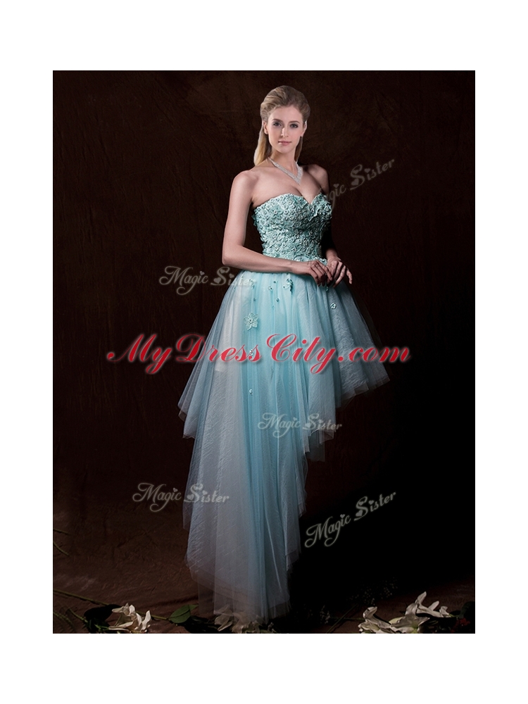 Low Price Appliques Light Blue Wedding Dresses with Asymmetrical