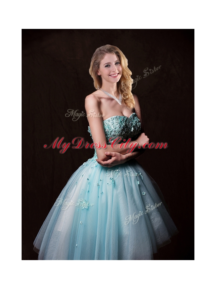 Low Price Appliques Light Blue Wedding Dresses with Asymmetrical