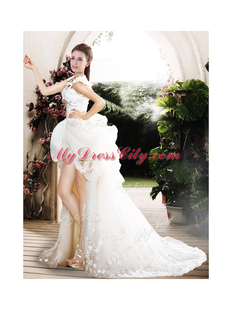 New Style High Low Straps Wedding Dresses with Appliques