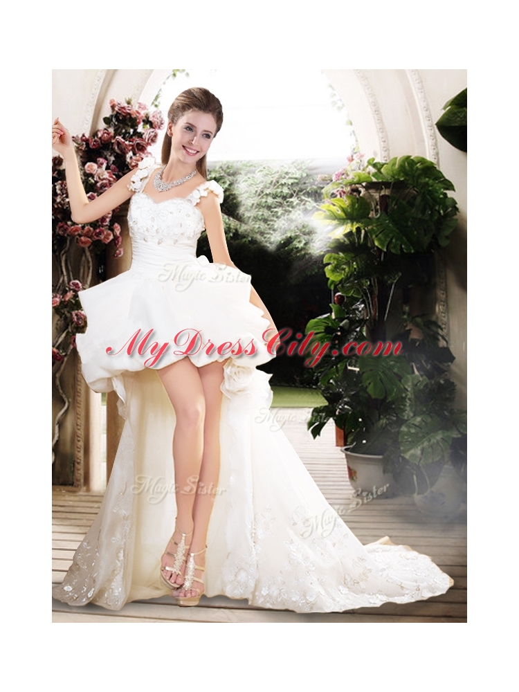 New Style High Low Straps Wedding Dresses with Appliques