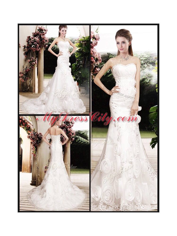 Perfect Column Beading Wedding Dresses with Brush Train