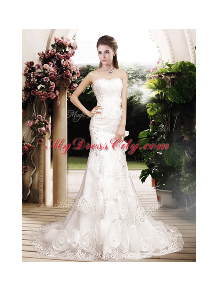 Perfect Column Beading Wedding Dresses with Brush Train