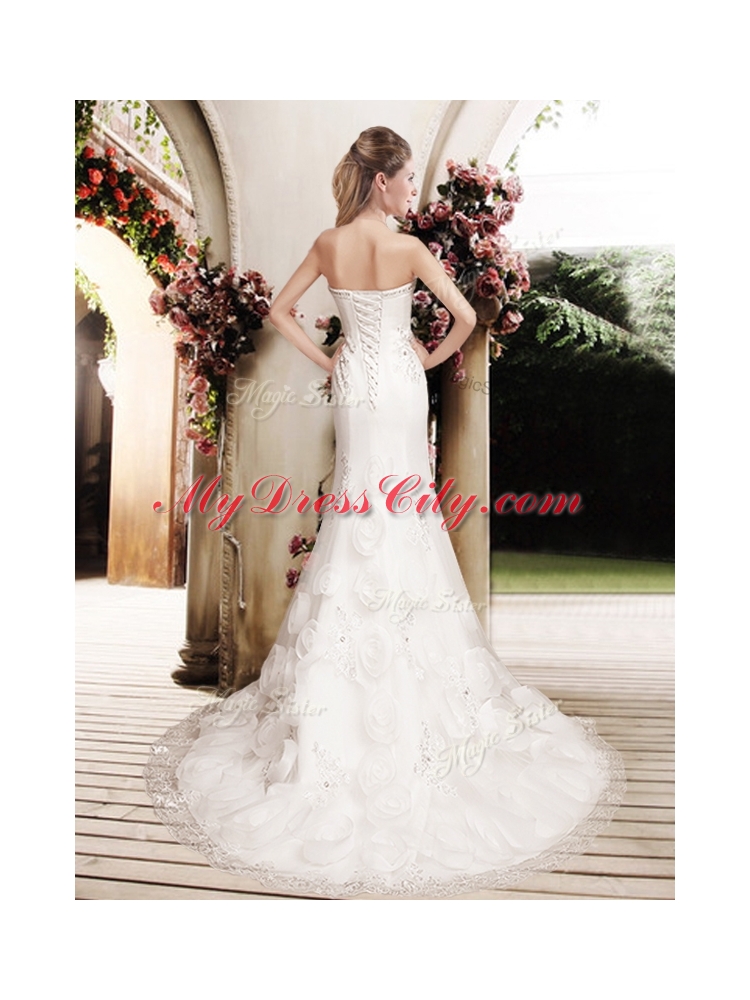 Perfect Column Beading Wedding Dresses with Brush Train