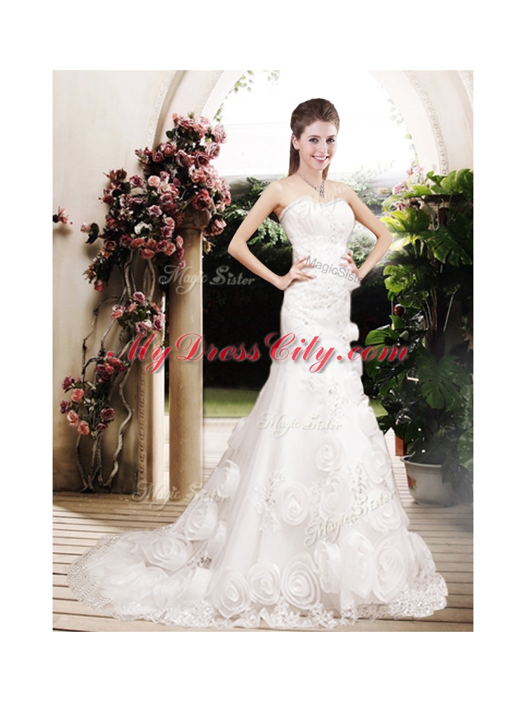 Perfect Column Beading Wedding Dresses with Brush Train