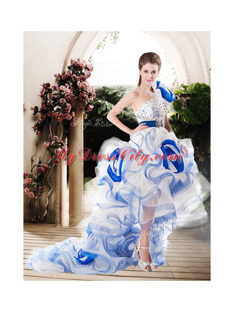 Popular One Shoulder High Low Wedding Dresses with Beading and Ruffles