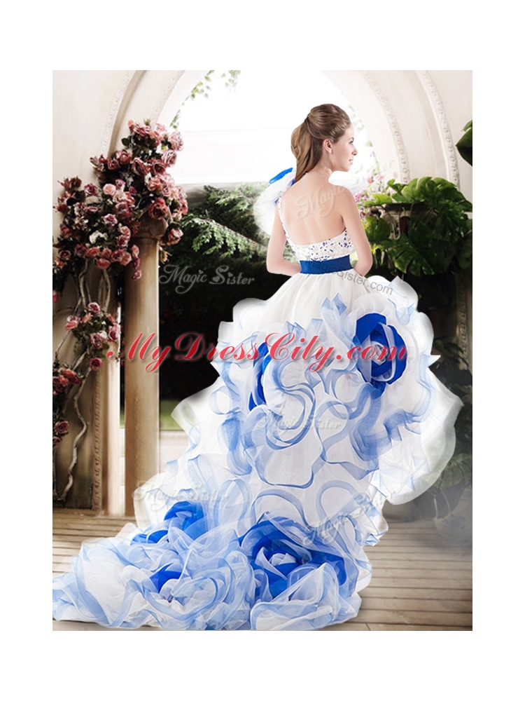 Popular One Shoulder High Low Wedding Dresses with Beading and Ruffles