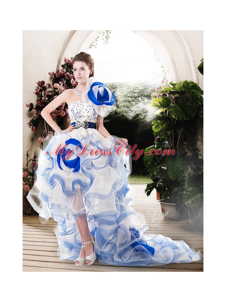 Popular One Shoulder High Low Wedding Dresses with Beading and Ruffles