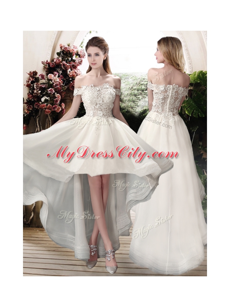 Beautiful Off the Shoulder High Low Wedding Dresses with Appliques