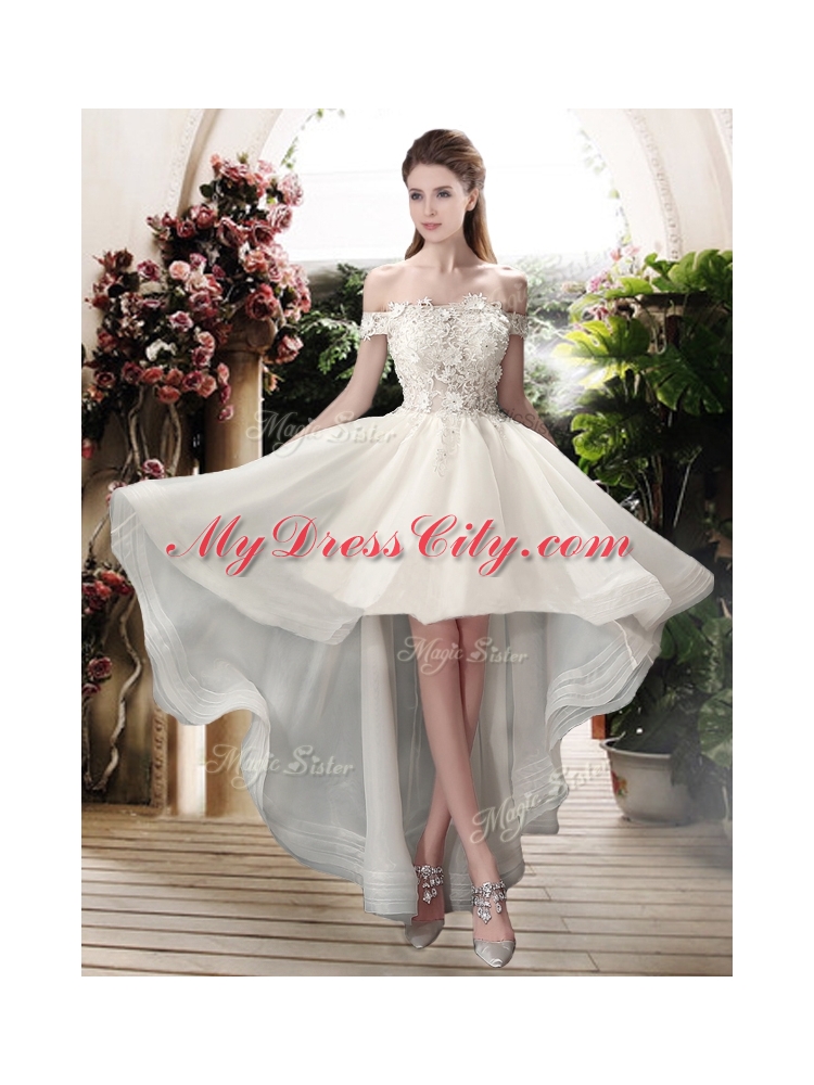 Beautiful Off the Shoulder High Low Wedding Dresses with Appliques