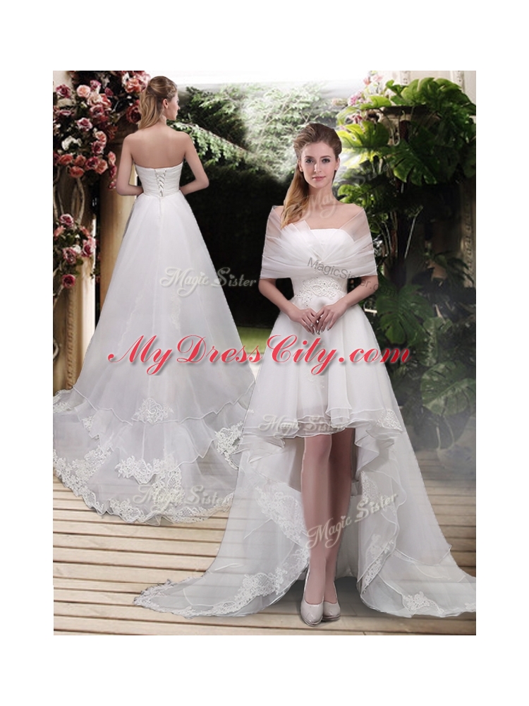 Classical High Low A Line Wedding Dresses with Appliques