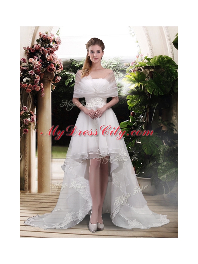 Classical High Low A Line Wedding Dresses with Appliques