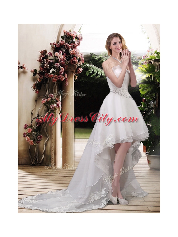 Classical High Low A Line Wedding Dresses with Appliques