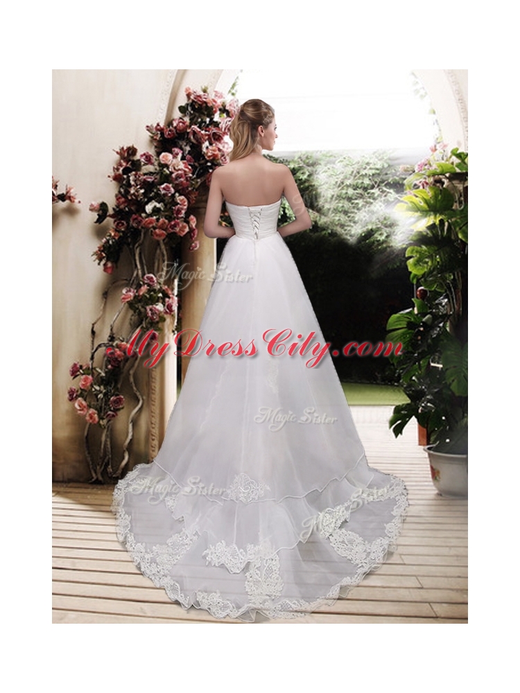 Classical High Low A Line Wedding Dresses with Appliques