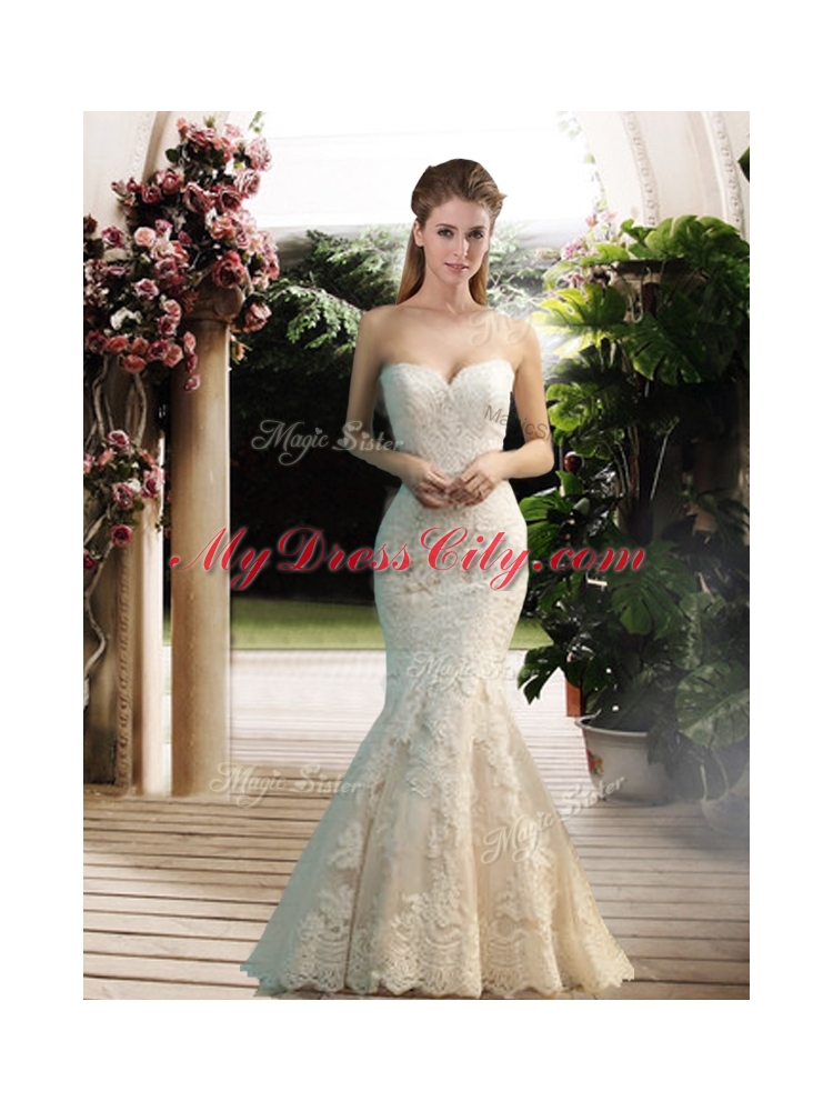 Modest Mermaid Sweetheart Lace Wedding Dresses with Floor Length