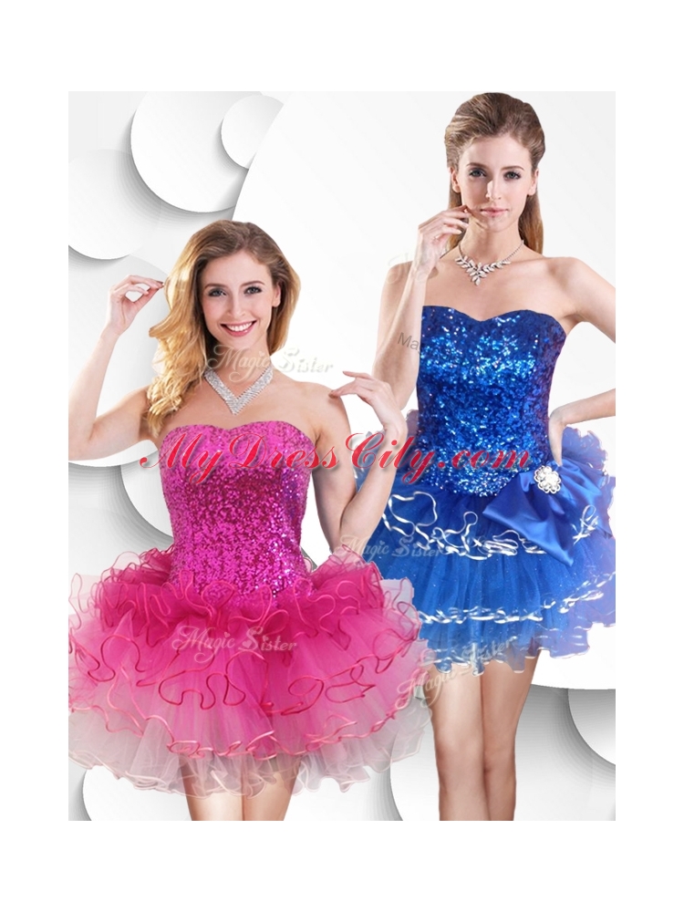 Hot Sale Short Strapless Prom Dress with Sequins and Ruffles