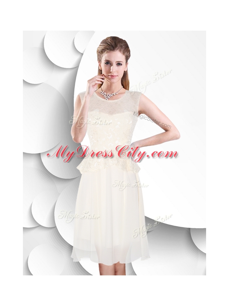 Perfect Scoop Knee Length White Prom Dress with Lace