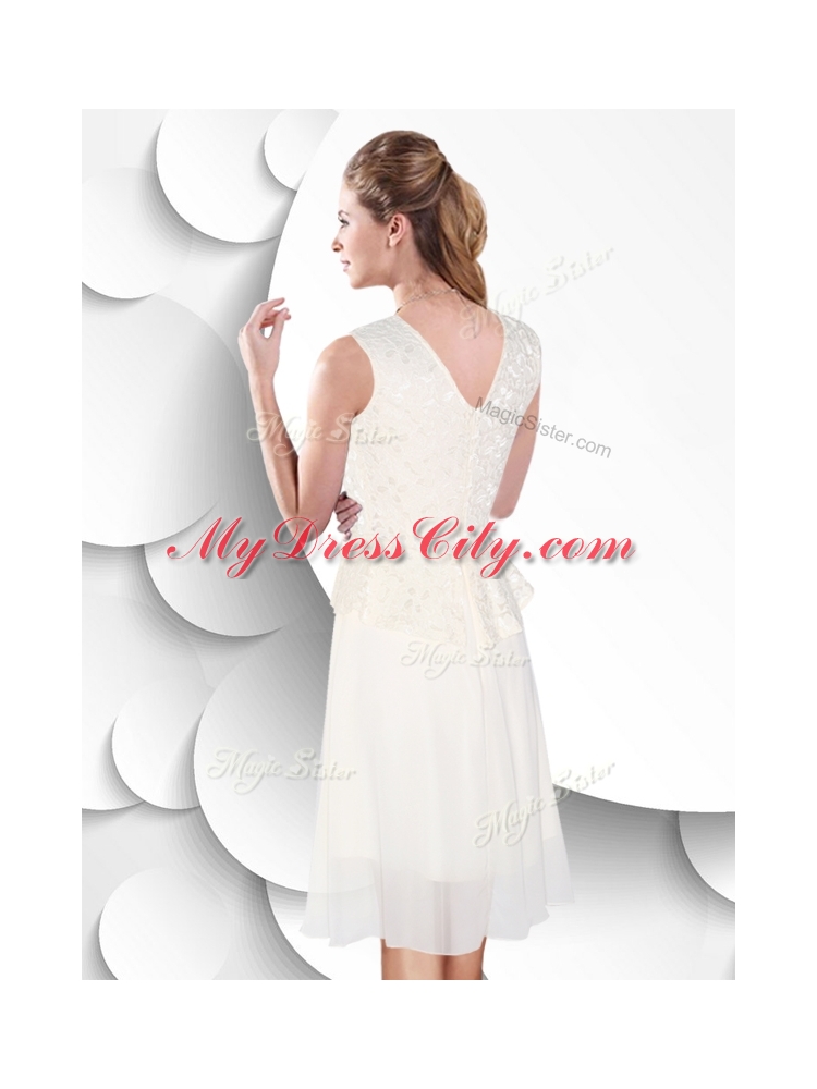 Perfect Scoop Knee Length White Prom Dress with Lace