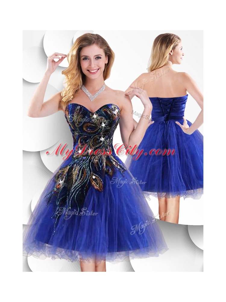 Luxurious Short Peacock Blue Bridesmaid Dress with Beading and Appliques