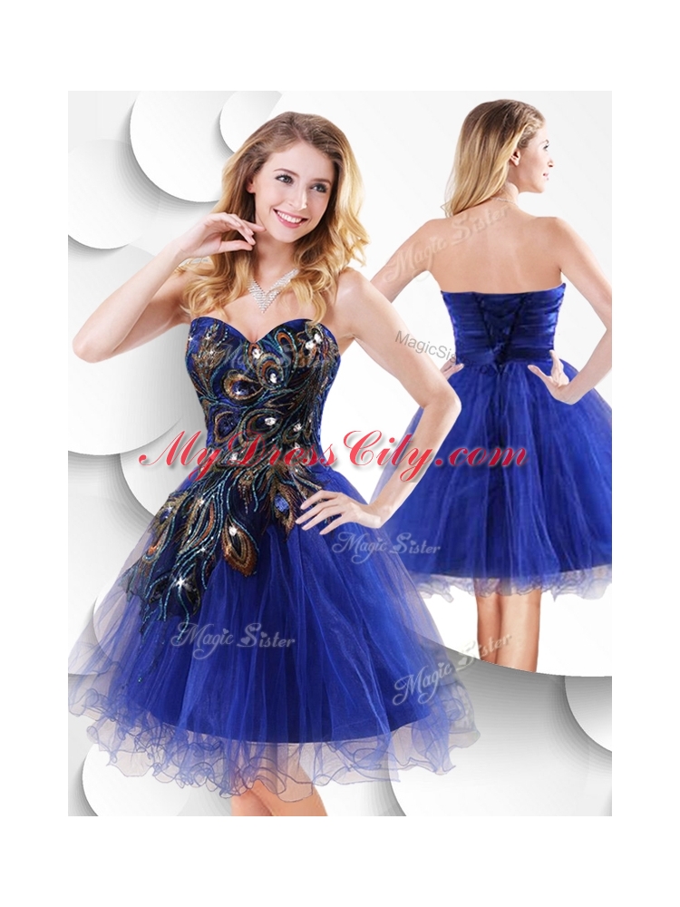 Luxurious Short Peacock Blue Bridesmaid Dress with Beading and Appliques