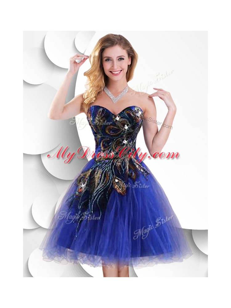 Luxurious Short Peacock Blue Bridesmaid Dress with Beading and Appliques