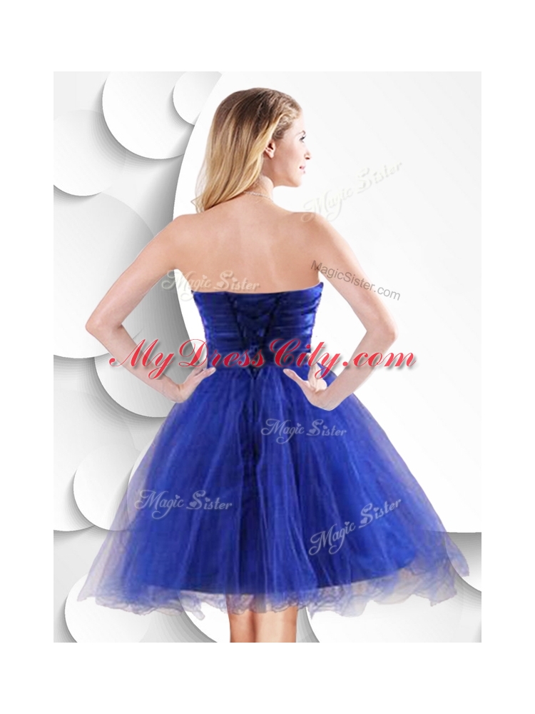 Luxurious Short Peacock Blue Bridesmaid Dress with Beading and Appliques