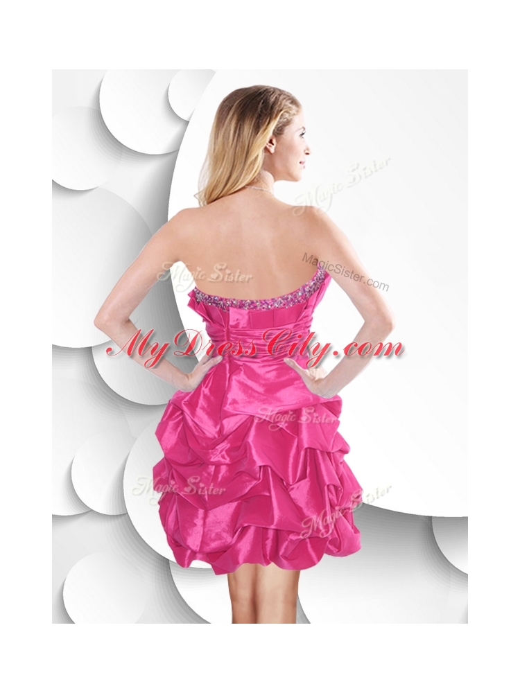 Fashionable Hot Pink Taffeta Dama Dress with Beading and Bubles