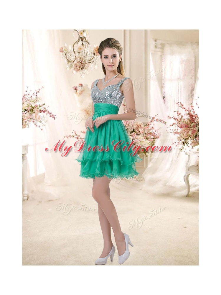 Pretty Straps Short Dama  Dresses with Sequins for Fall