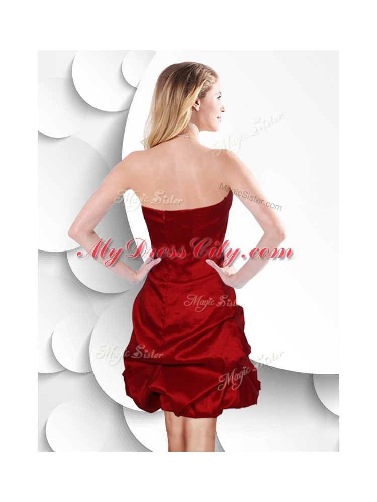 Latest Strapless Taffeta Wine Red Dama Dress with Bubles