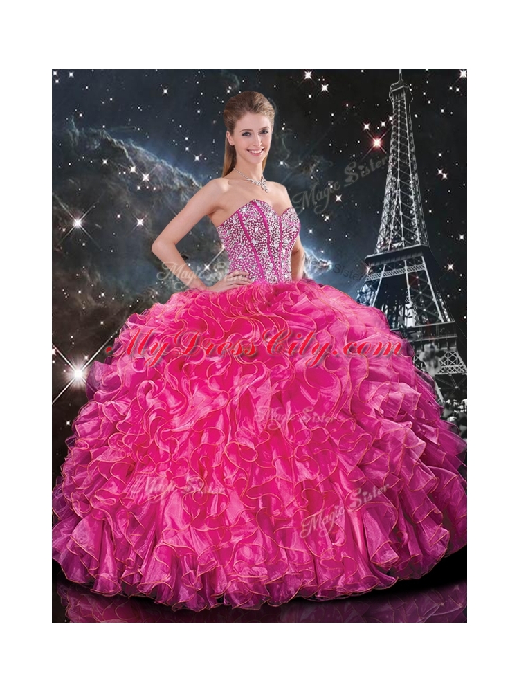 Fashionable Sweetheart Hot Pink Detachable Quinceanera Dresses with Beading