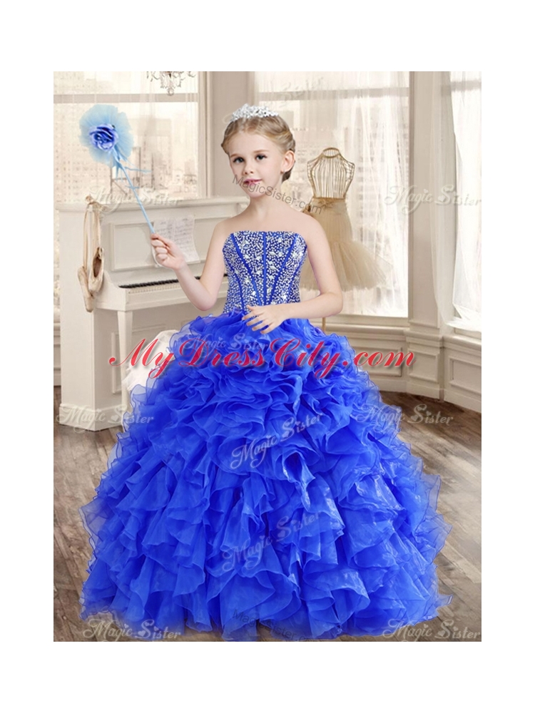 Big Puffy Beaded Blue Quinceanera Dress and Sequined Short  Dama Dresses Ruffled Mini Quinceanera Dress