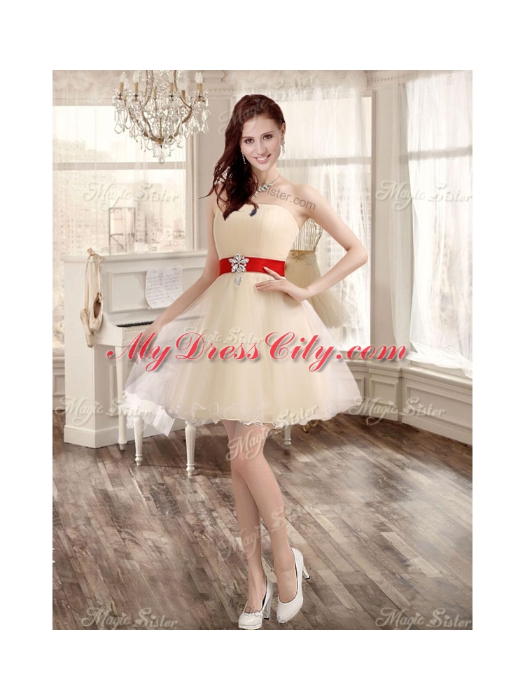 Classical Applique and Ruffled Champagne Sweet 16 Dress and Short Dama Dresses