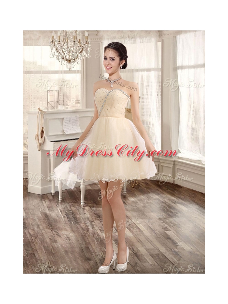 Classical Applique and Ruffled Champagne Sweet 16 Dress and Short Dama Dresses