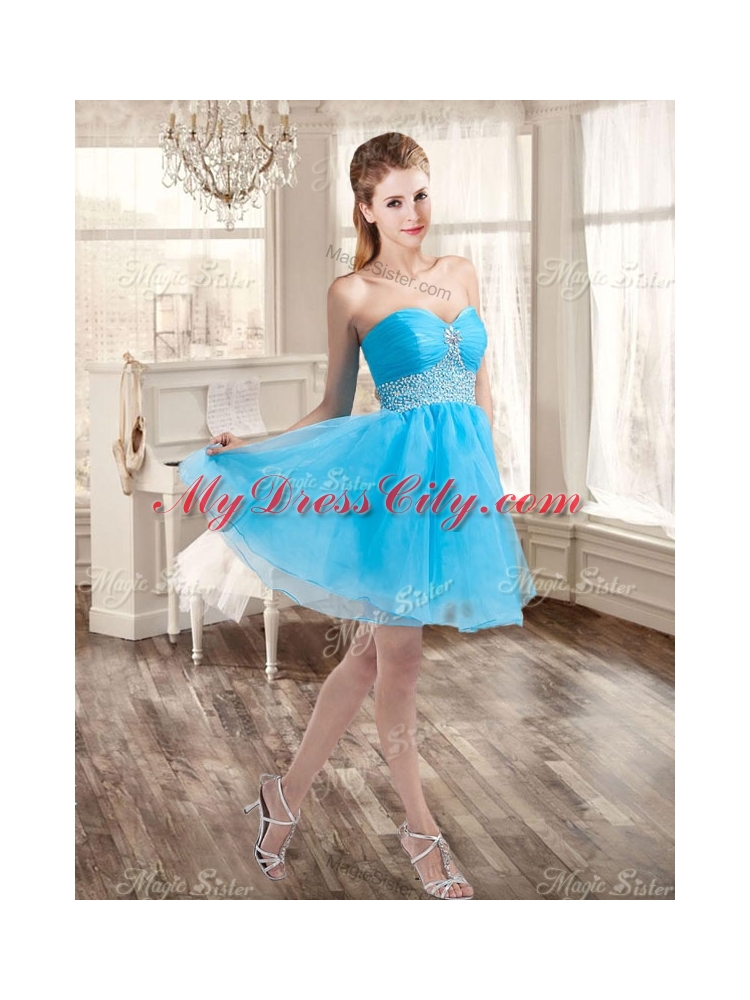 Customized Taffeta Bubles and Beaded Sweet 16 Dress and Short Baby Blue Dama Dresses