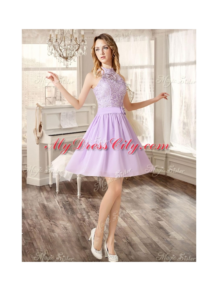 Gorgeous Ruffled and Beaded Fuchsia Quinceanera Dress and Laced Lavender Short Dama Dresses