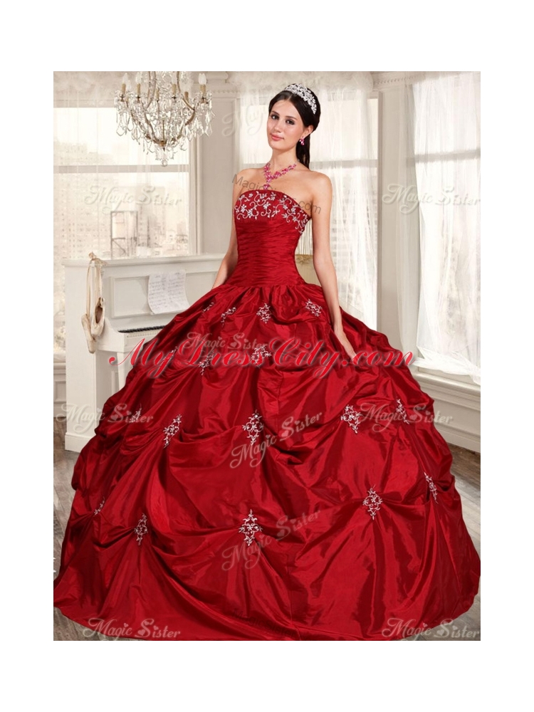 Lovely Taffeta Applique and Beaded Red Quinceanera Dress and Asymmetrical White Dama Dresses