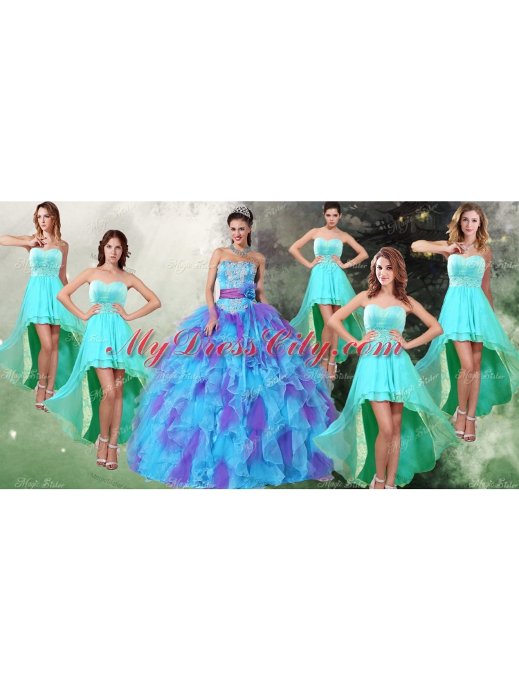 Perfect Applique and Ruffled Quinceanera Dress and High Low Beaded Dama Dresses