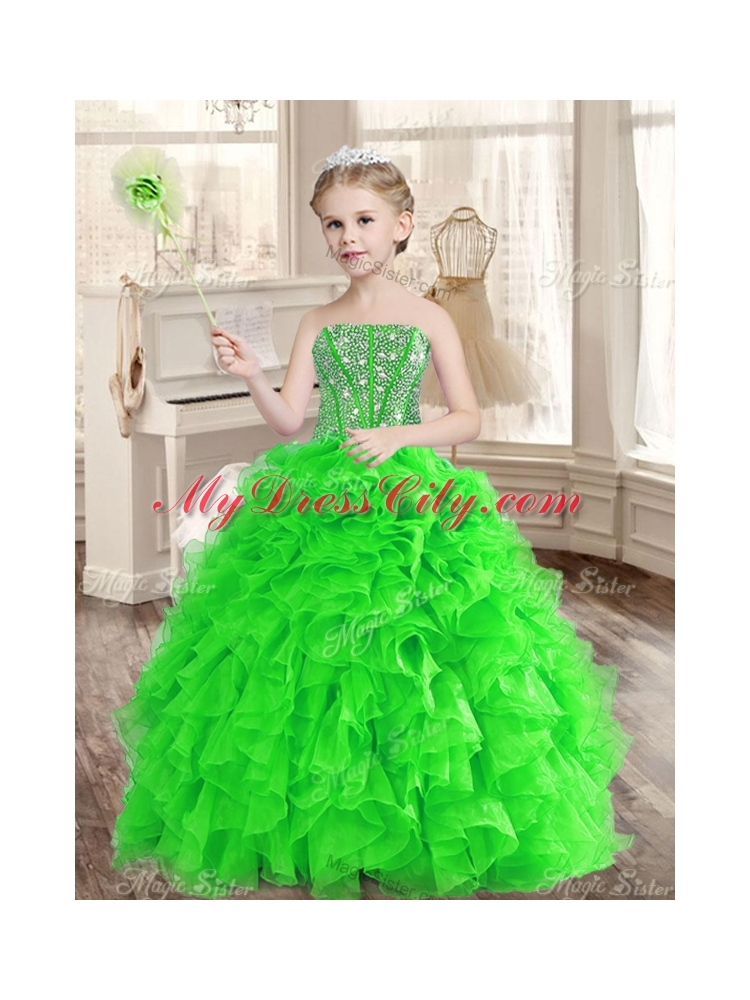 Really Puffy Spring Green Sweet 16 Dress and Sequined Short  Dama Dresses and Beaded and Ruffled Mini Quinceanera Dress