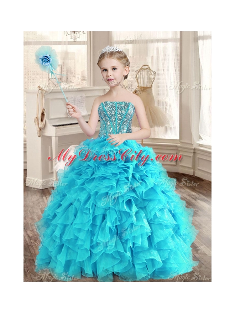 Visible Boning Aqua Blue Quinceanera Dress and Sequined Short  Dama Dresses Beaded and Ruffled Mini Quinceanera Dress