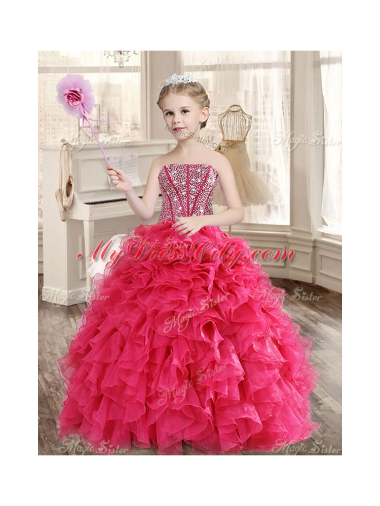 Visible Boning Coral Red Quinceanera Dress and Short Sequined Dama Dresses and Beaded and Ruffled Mini Quinceanera Dress