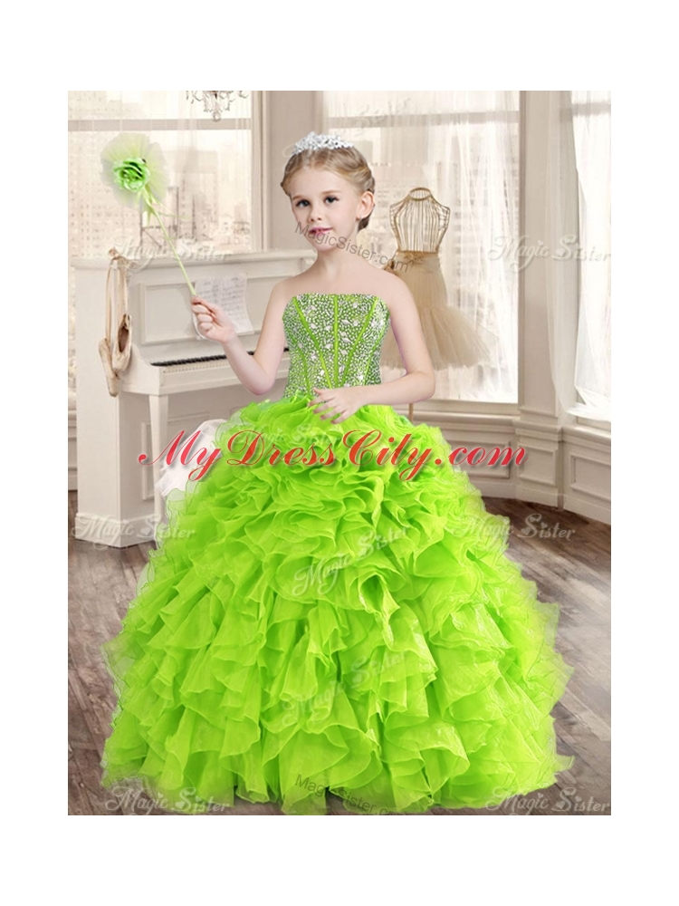 Visible Boning Yellow Green Quinceanera Gown and Sequined Short  Dama Dresses and Beaded and Ruffled Mini Quinceanera Dress