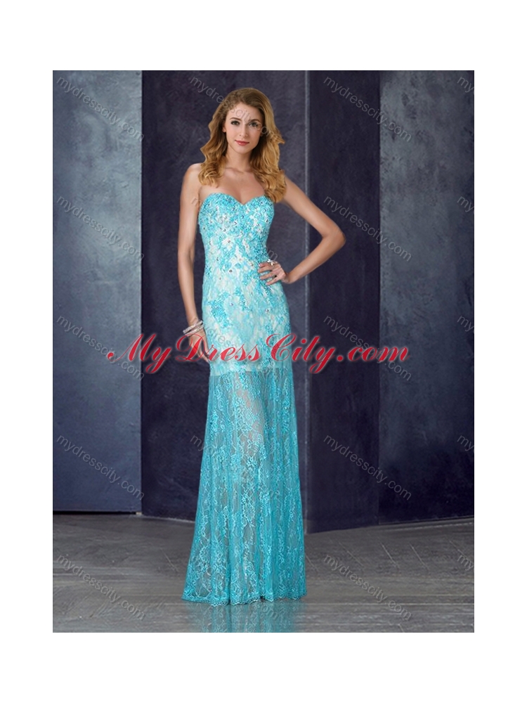 2016 Short Inside Long Outside Beaded Baby Blue Prom Dress with in Lace